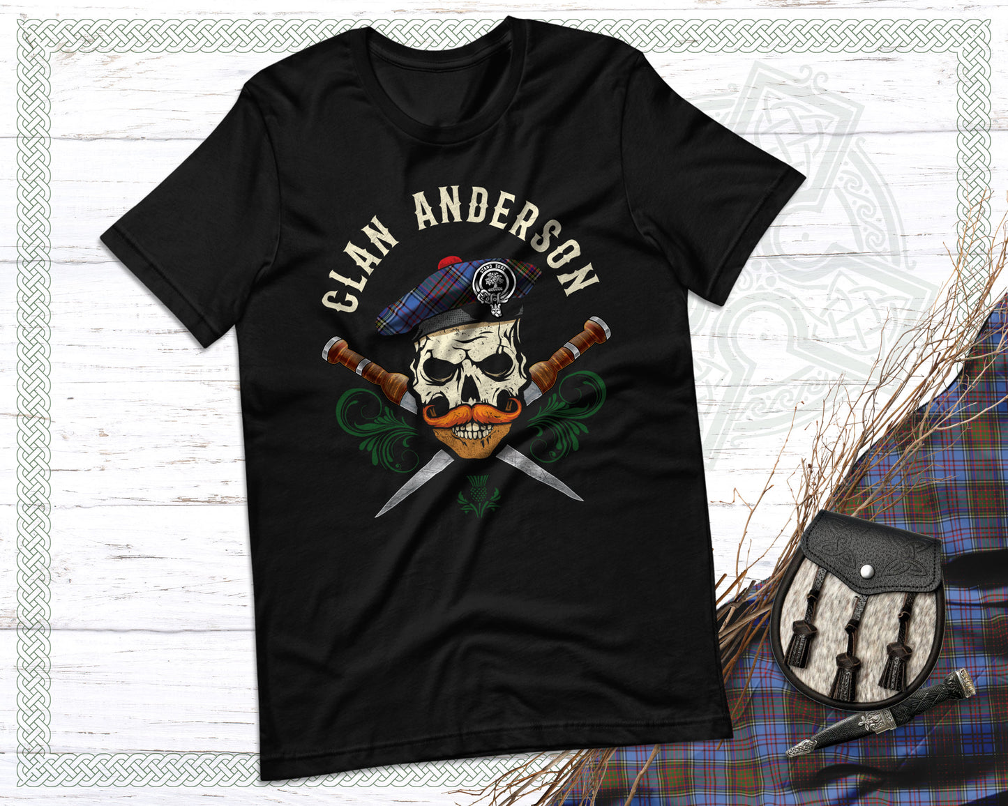 Clan Anderson Scottish Tartan Skull T-Shirt