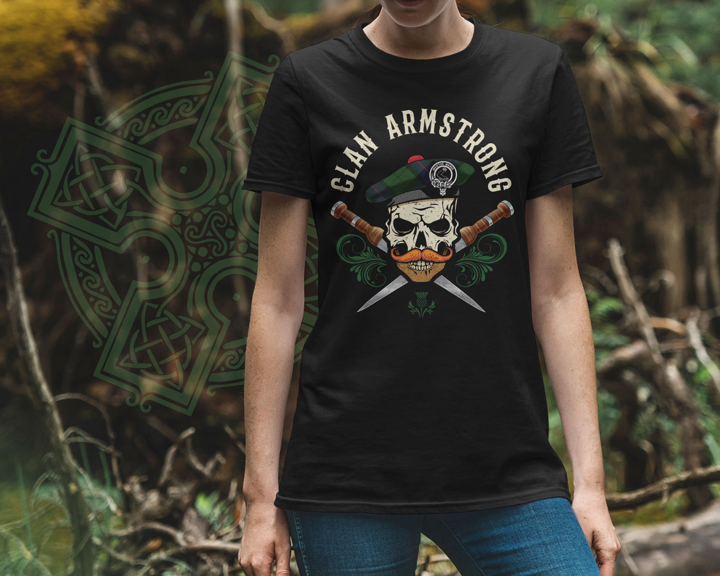 Clan Armstrong Scottish Tartan Skull T-Shirt