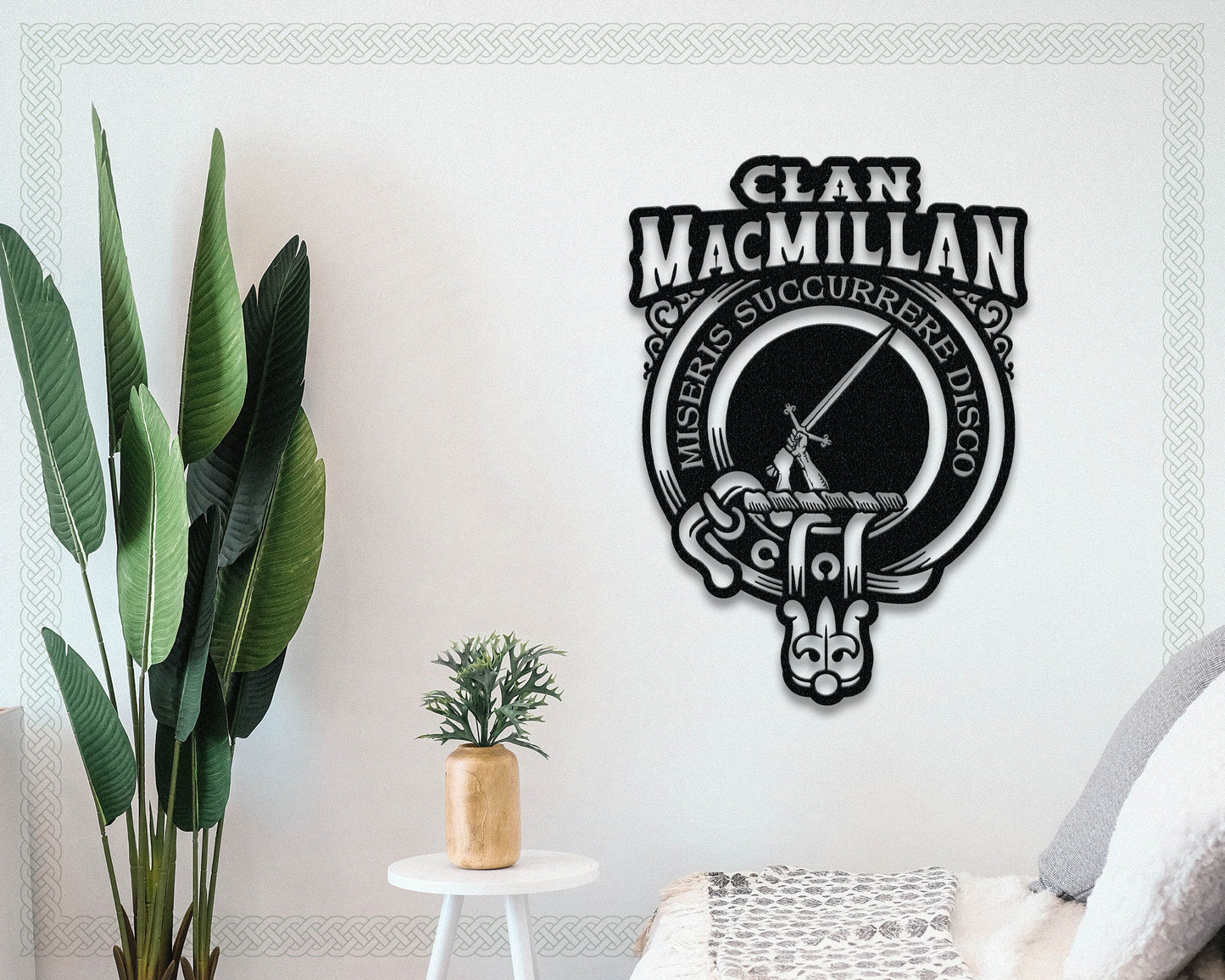 Clan MacMillan Die-Cut Metal Sign with Scotland Clan Badge and Motto