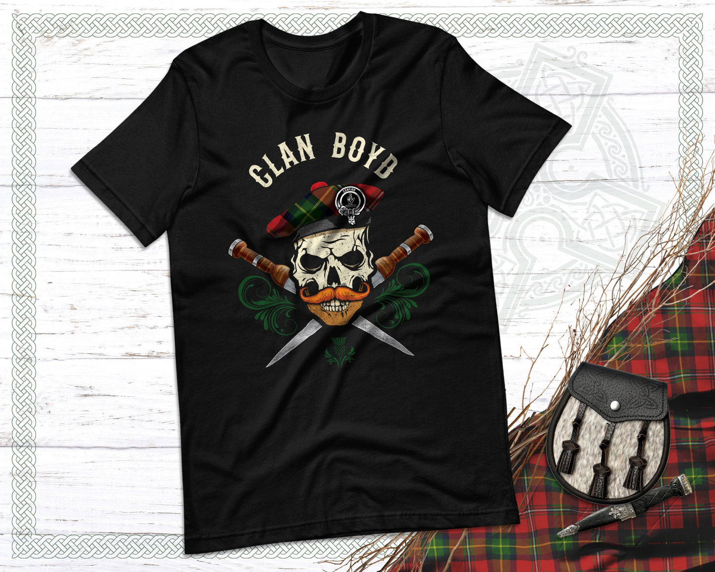 Clan Boyd Scottish Tartan Skull T-Shirt