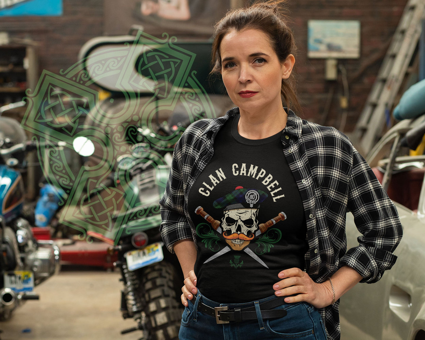 Clan Campbell Scottish Tartan Skull T-Shirt