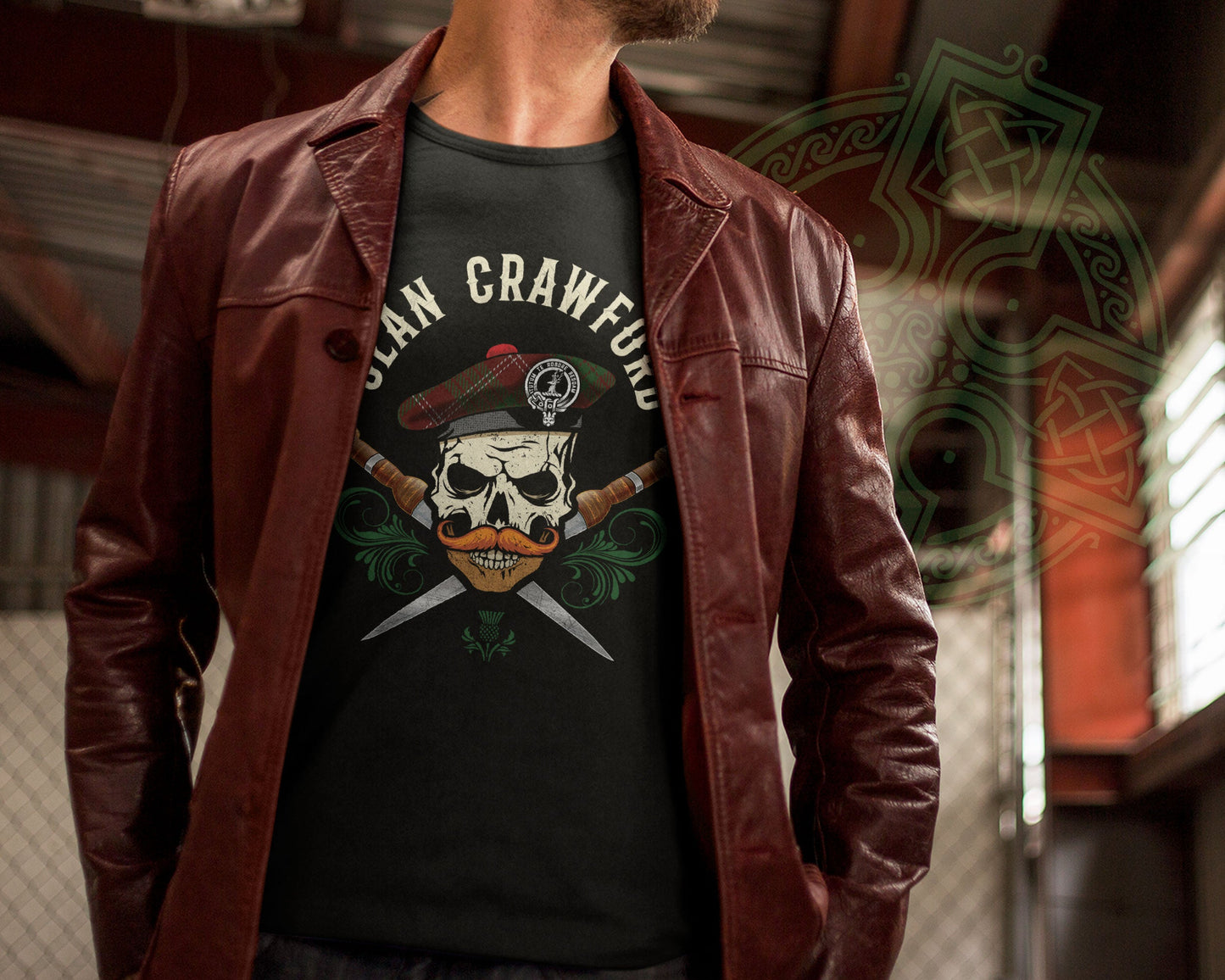 Clan Crawford Scottish Tartan Skull T-Shirt