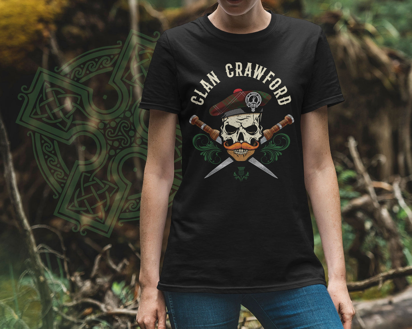 Clan Crawford Scottish Tartan Skull T-Shirt