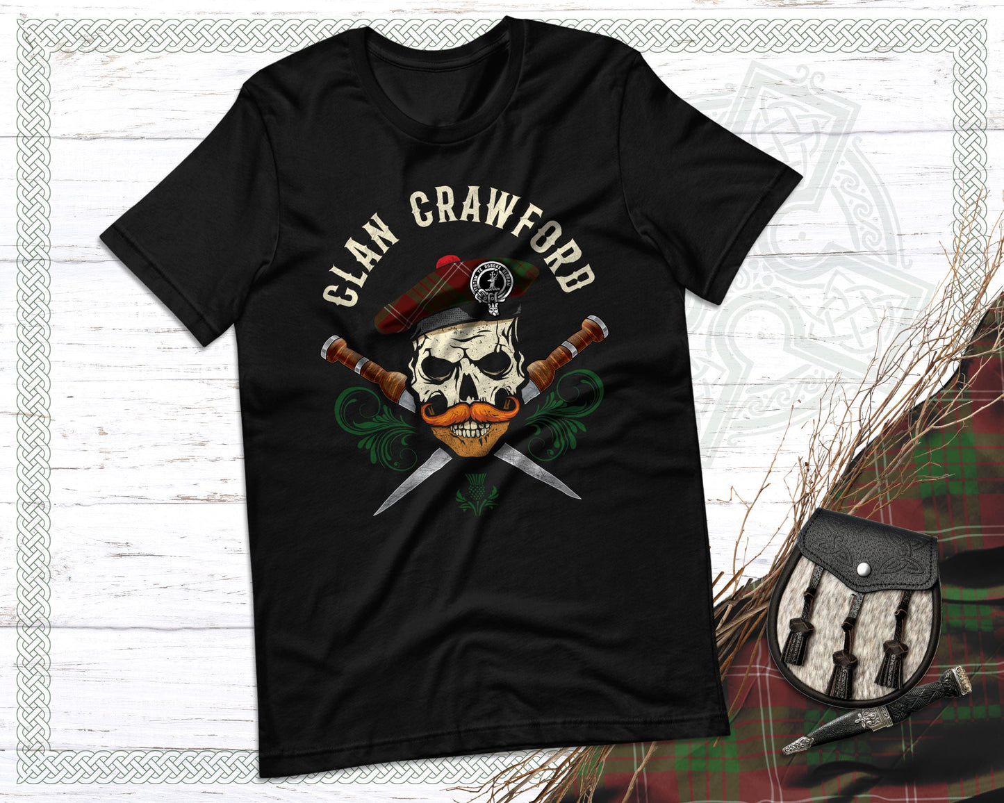 Clan Crawford Scottish Tartan Skull T-Shirt