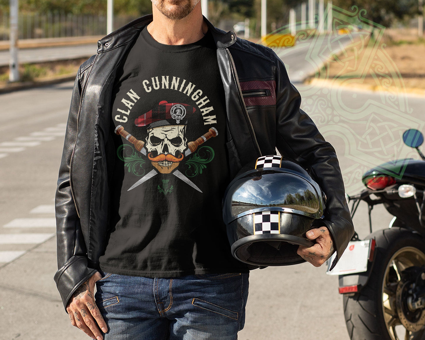 Clan Cunningham Scottish Tartan Skull T-Shirt