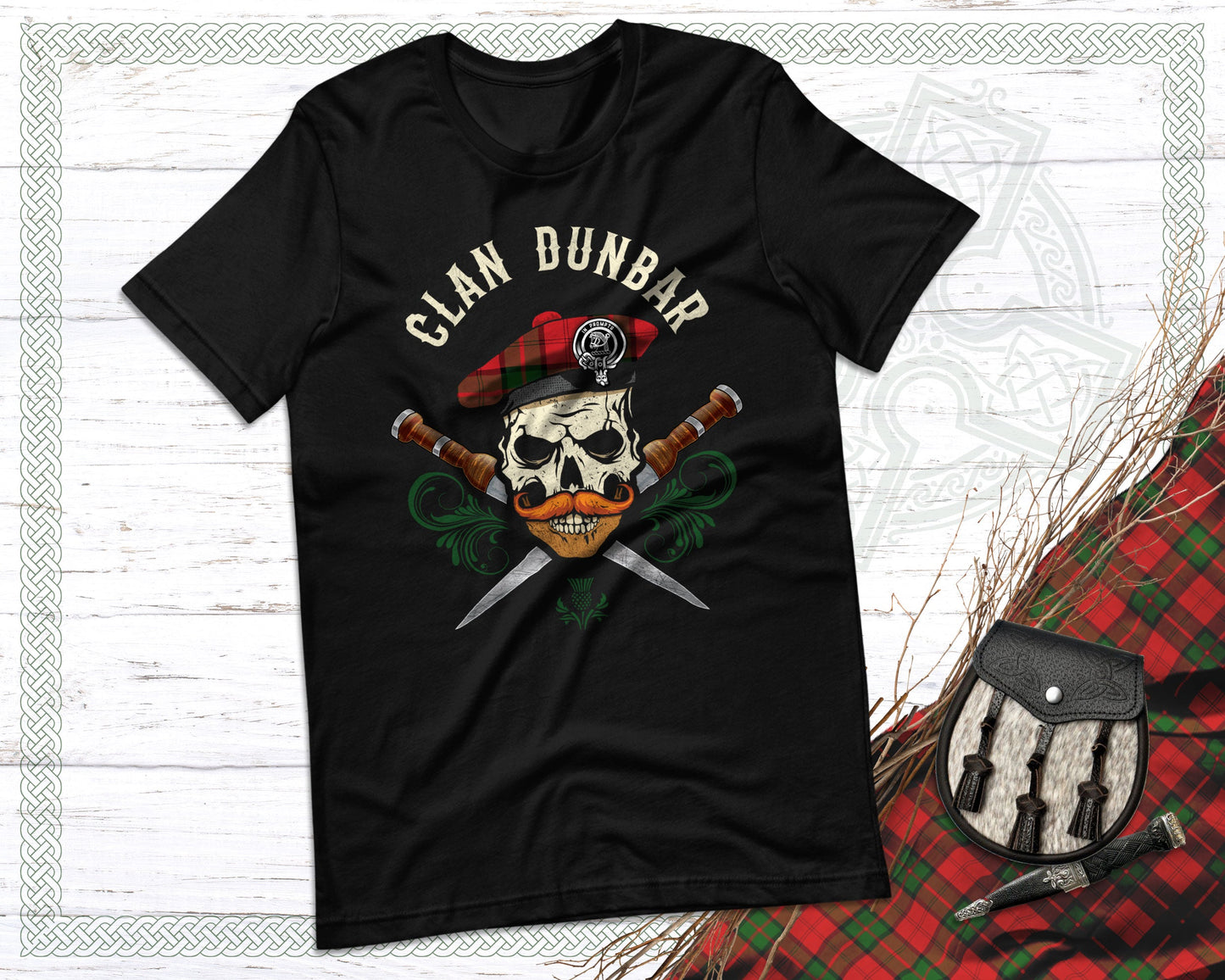 Clan Dunbar Scottish Tartan Skull T-Shirt