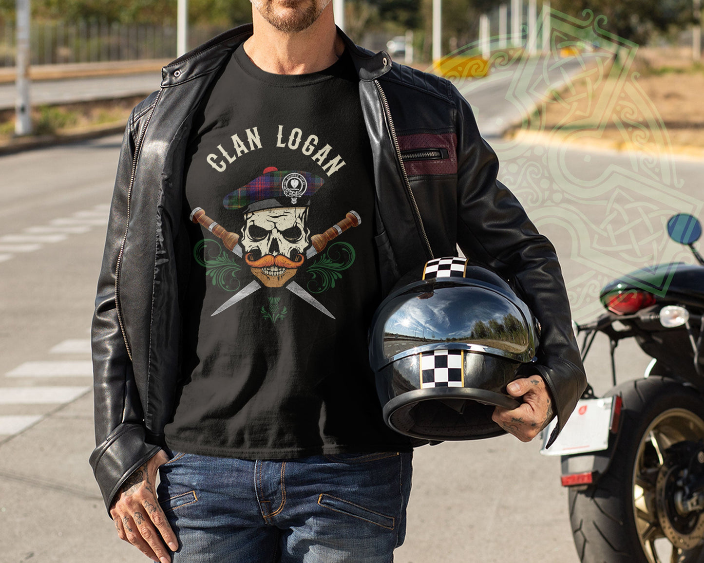 Clan Logan Scottish Tartan Skull T-Shirt