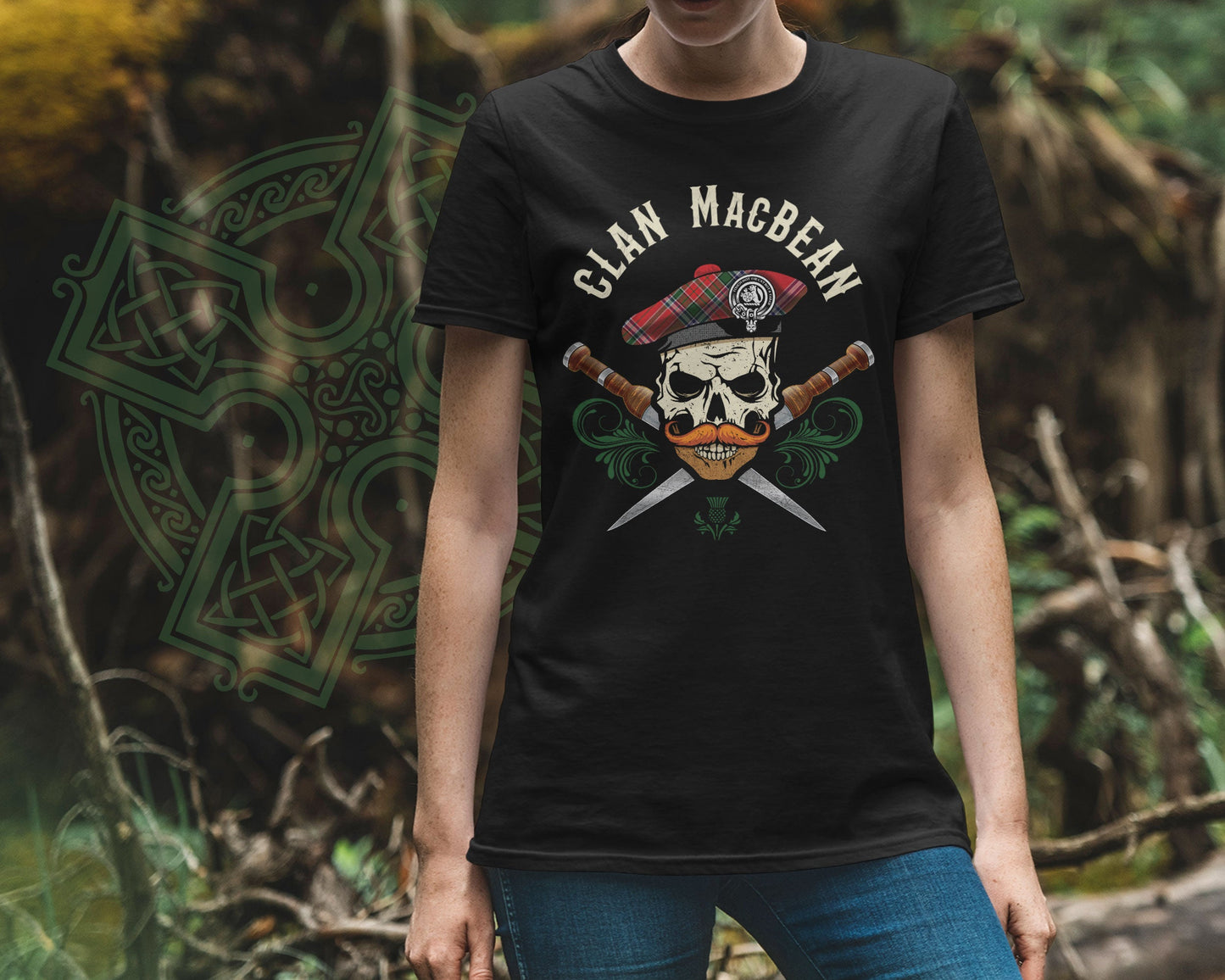 Clan MacBean Scottish Tartan Skull T-Shirt