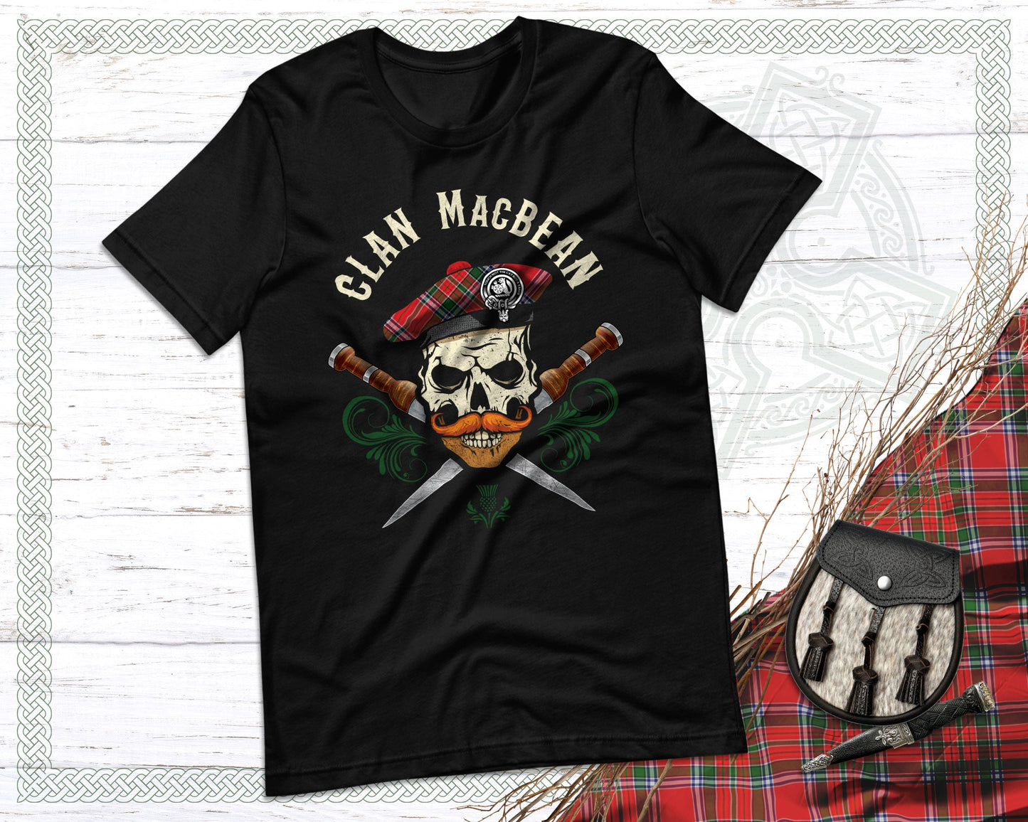 Clan MacBean Scottish Tartan Skull T-Shirt