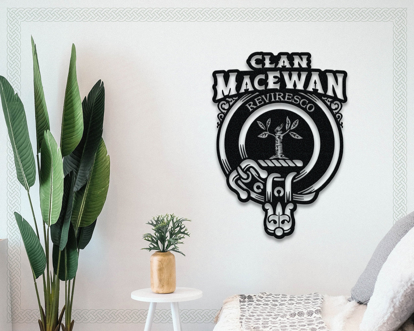 Clan MacEwan Die-Cut Metal Sign with Scotland Clan Badge and Motto