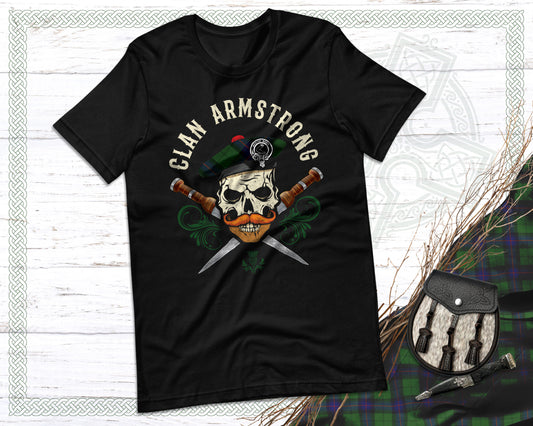 Clan Armstrong Scottish Tartan Skull T-Shirt