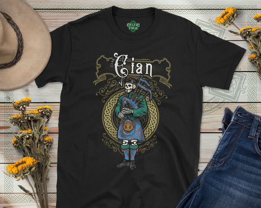 Clan Cian Scottish Bagpiper Skeleton T-Shirt