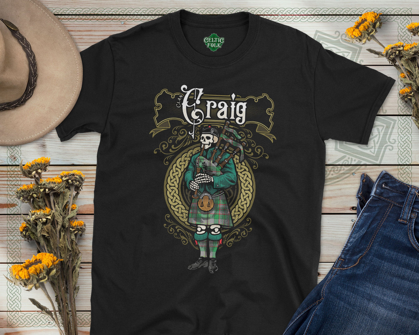 Clan Craig Scottish Bagpiper Skeleton T-Shirt