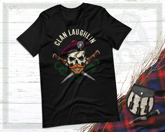 Clan Laughlin Scottish Tartan Skull T Shirt