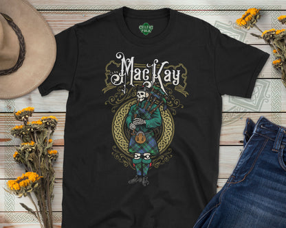 Clan MacKay Scottish Bagpiper Skeleton T-Shirt