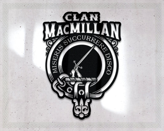 Clan MacMillan Die-Cut Metal Sign with Scotland Clan Badge and Motto