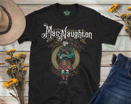 Clan MacNaughton Scottish Bagpiper Skeleton T-Shirt