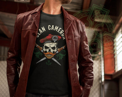 Clan Cameron Scottish Tartan Skull T-Shirt