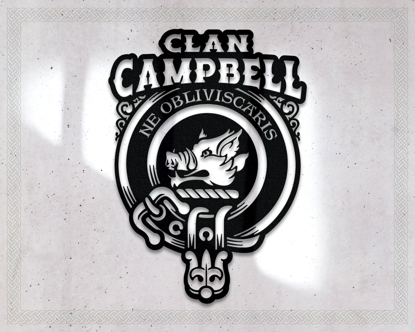 Clan Campbell Die-Cut Metal Sign with Scotland Clan Badge and Motto