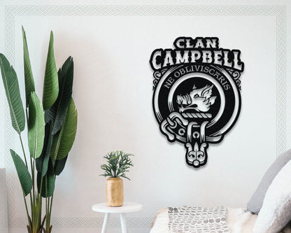 Clan Campbell Die-Cut Metal Sign with Scotland Clan Badge and Motto