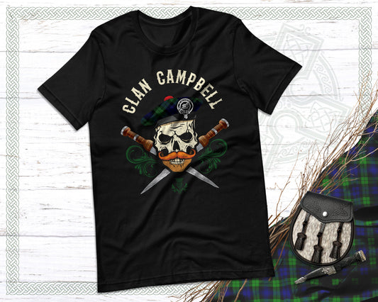 Clan Campbell Scottish Tartan Skull T-Shirt