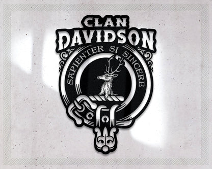 Clan Davidson Die-Cut Metal Sign with Scotland Clan Badge and Motto