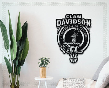 Clan Davidson Die-Cut Metal Sign with Scotland Clan Badge and Motto