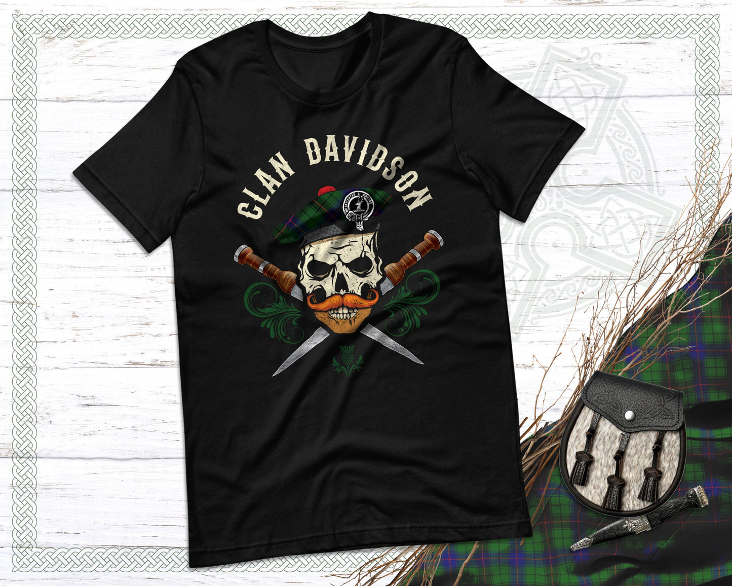 Clan Davidson Scottish Tartan Skull T-Shirt