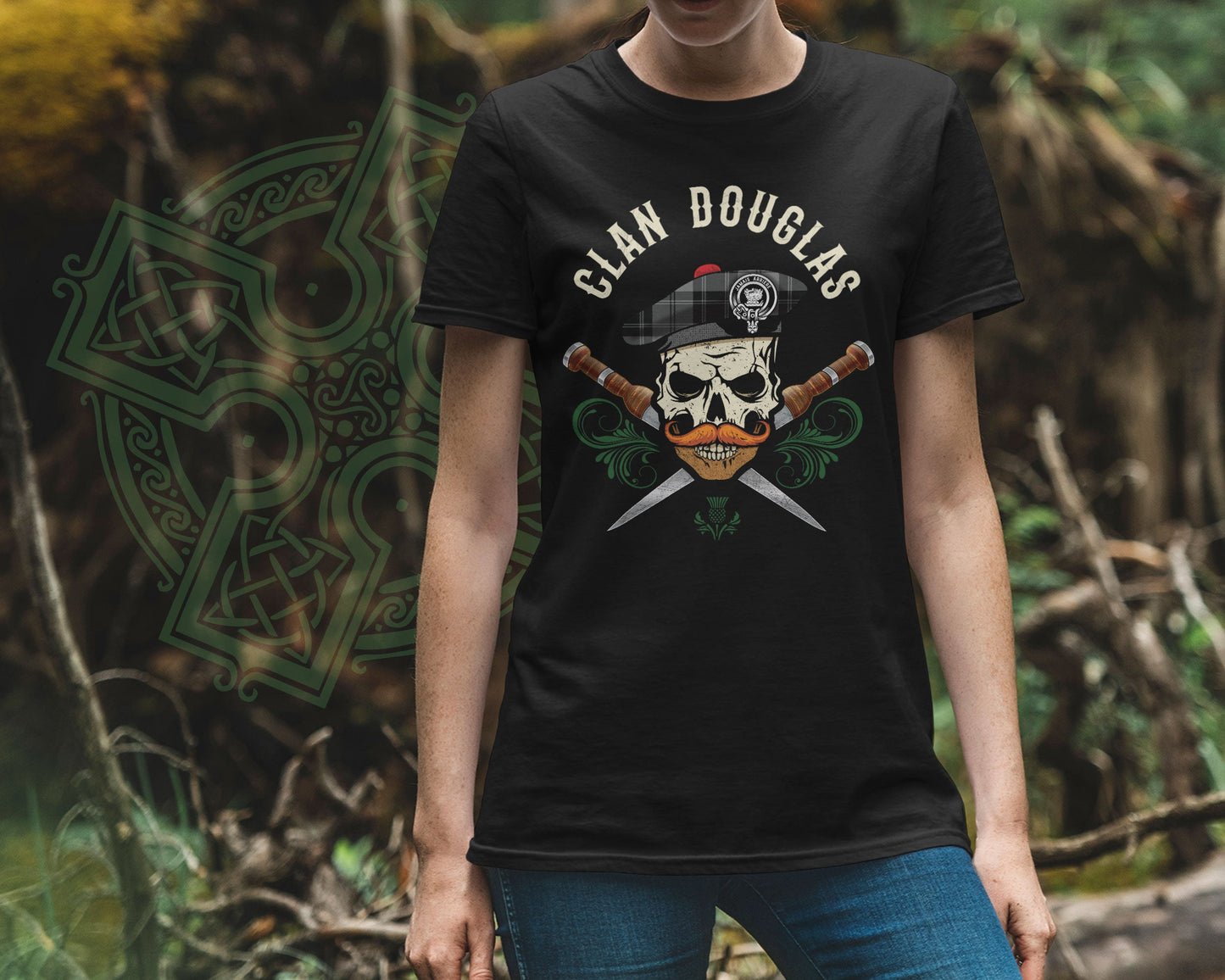 Clan Douglas Scottish Tartan Skull T-Shirt