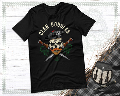 Clan Douglas Scottish Tartan Skull T-Shirt