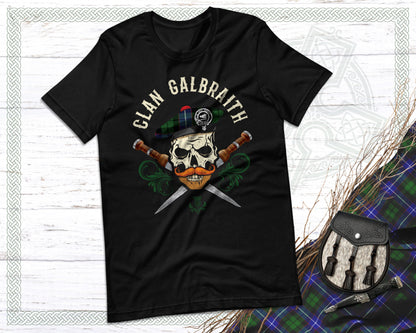 Clan Galbraith Scottish Tartan Skull T-Shirt