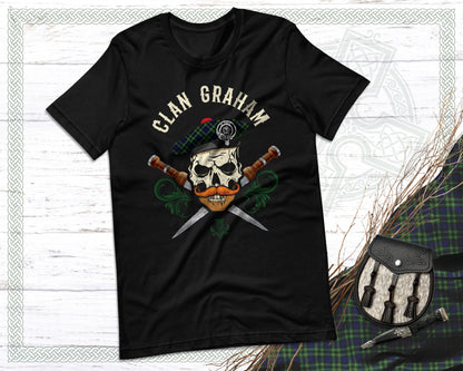 Clan Graham Scottish Tartan Skull T-Shirt