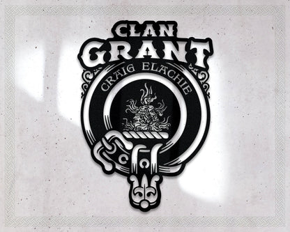 Clan Grant Die-Cut Metal Sign with Scotland Clan Badge and Motto