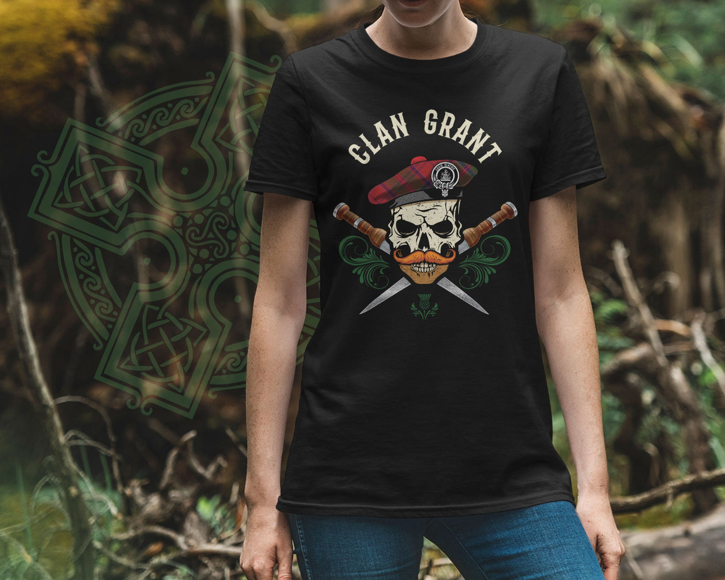 Clan Grant Scottish Tartan Skull T-Shirt