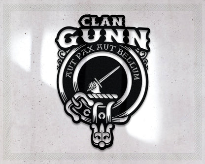 Clan Gunn Die-Cut Metal Sign with Scotland Clan Badge and Motto