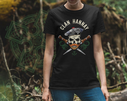 Clan Hannay Scottish Tartan Skull T-Shirt