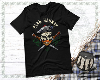 Clan Hannay Scottish Tartan Skull T-Shirt