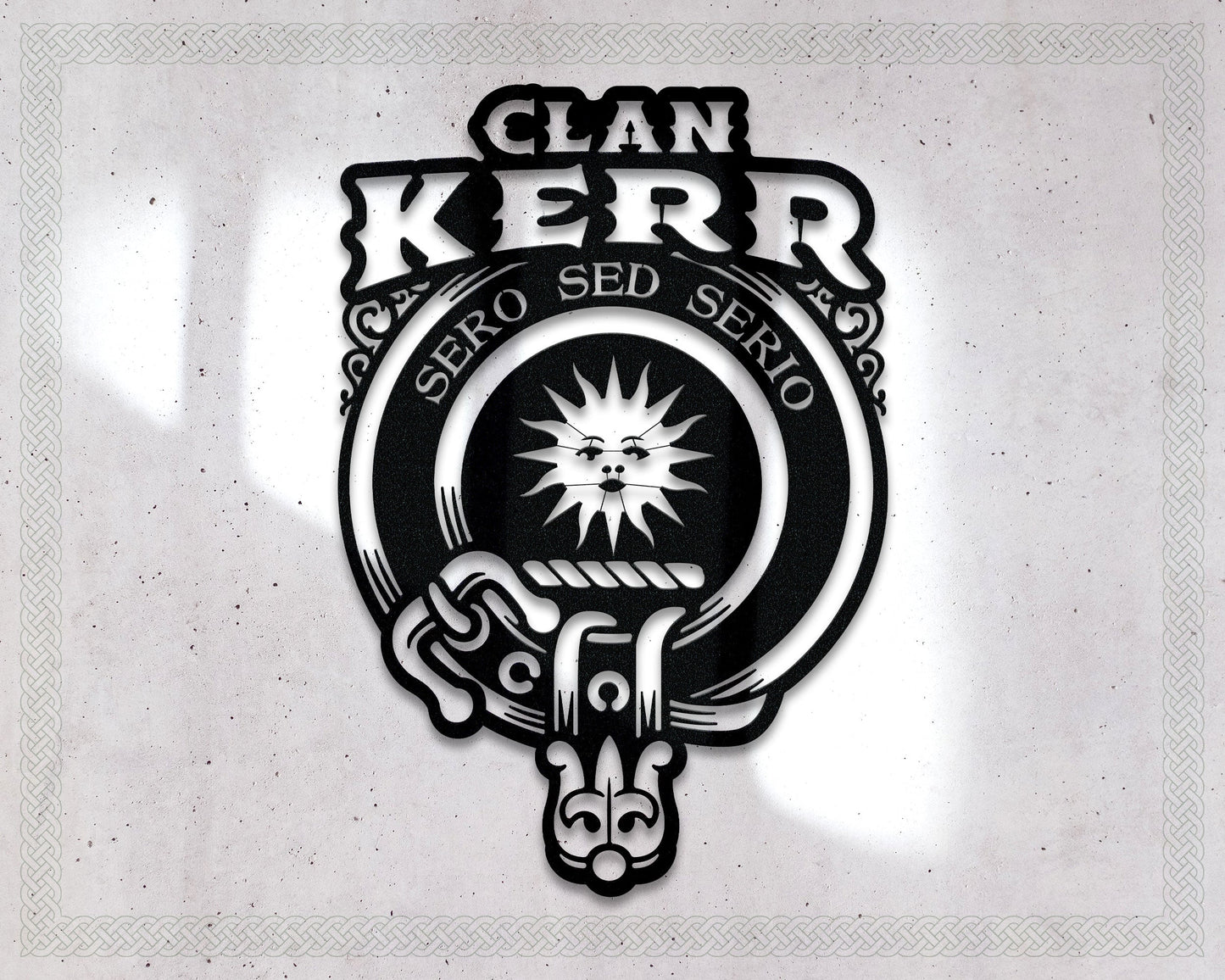 Clan Kerr Die-Cut Metal Sign with Scotland Clan Badge and Motto