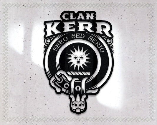 Clan Kerr Die-Cut Metal Sign with Scotland Clan Badge and Motto