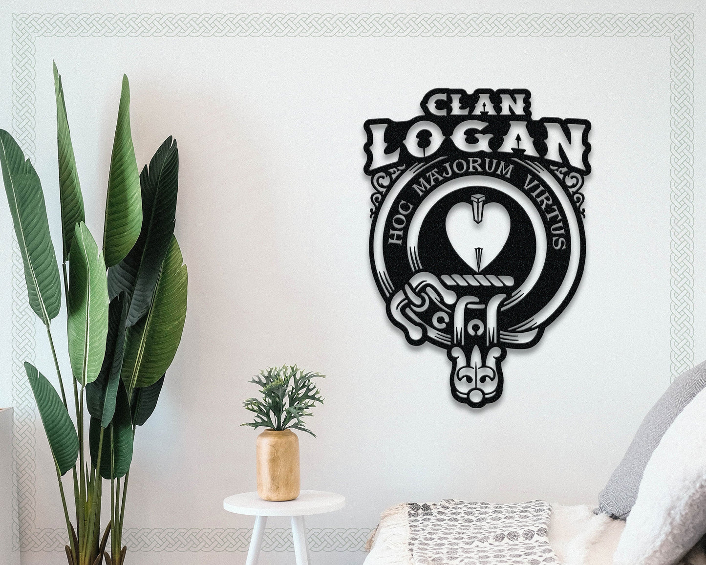 Clan Logan Die-Cut Metal Sign with Scotland Clan Badge and Motto