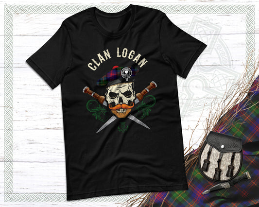 Clan Logan Scottish Tartan Skull T-Shirt