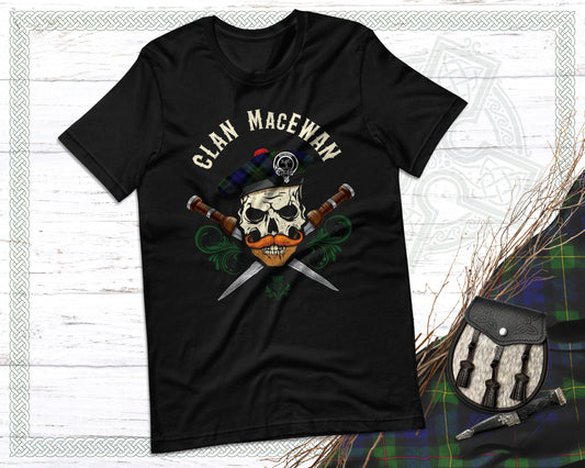 Clan MacEwan Scottish Tartan Skull T-Shirt