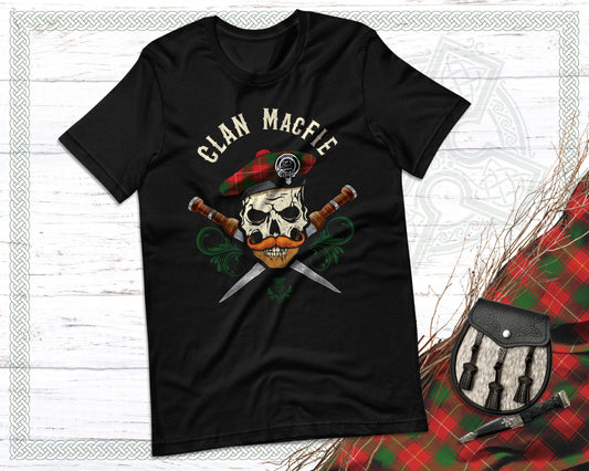 Clan MacFie Scottish Tartan Skull T-Shirt