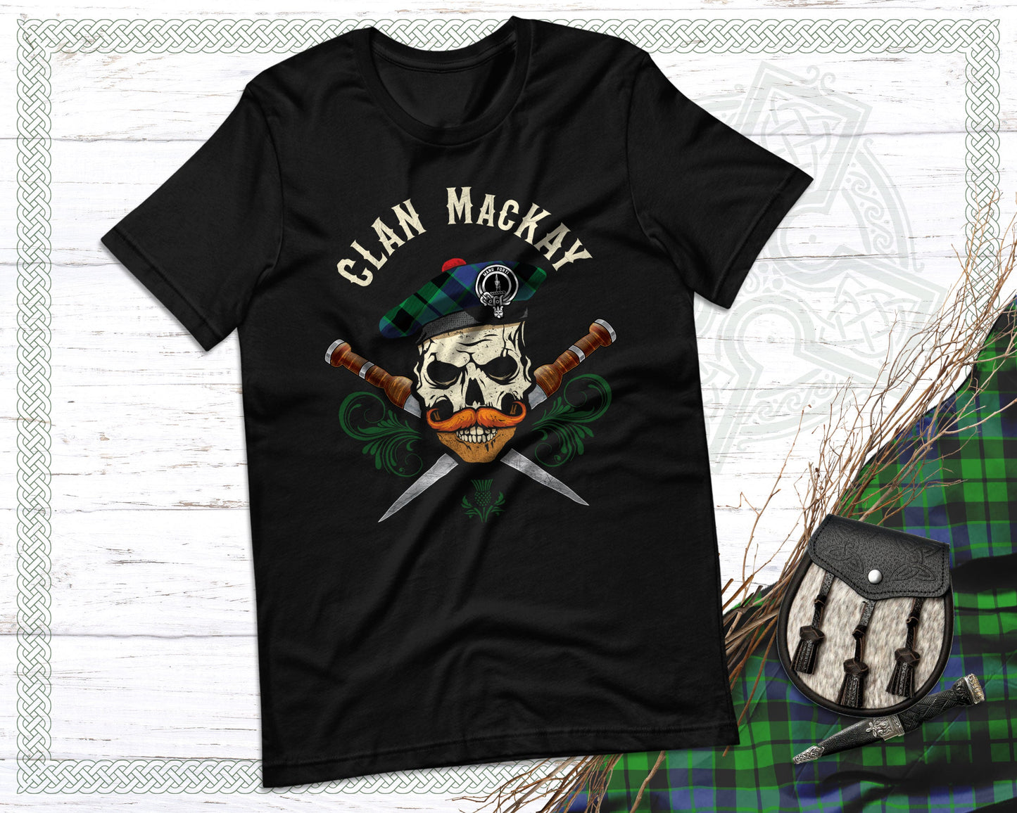 Clan MacKay Scottish Tartan Skull T-Shirt