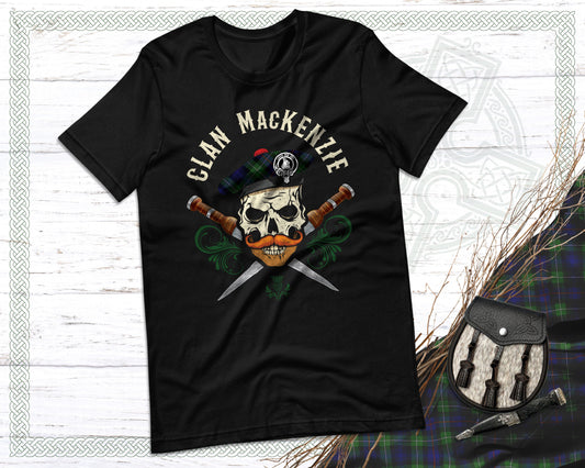 Clan MacKenzie Scottish Tartan Skull T-Shirt