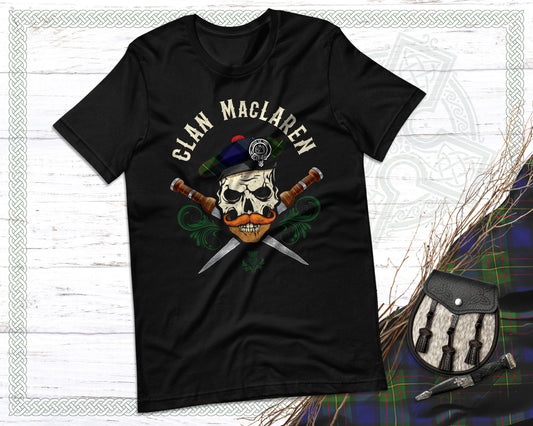 Clan MacLaren Scottish Tartan Skull T-Shirt