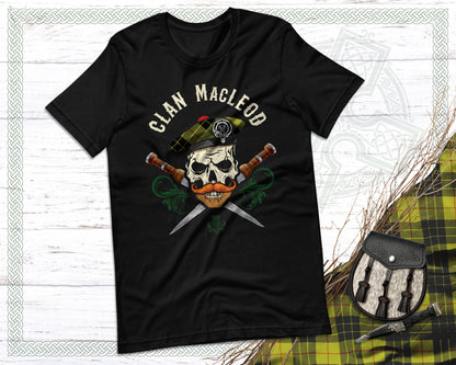 Clan MacLeod Scottish Tartan Skull T-Shirt