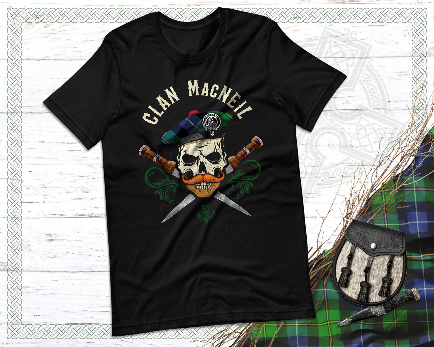 Clan MacNeil Scottish Tartan Skull T-Shirt