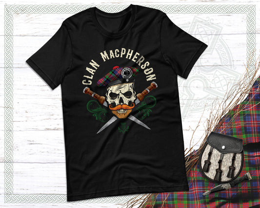 Clan MacPherson Scottish Tartan Skull T-Shirt