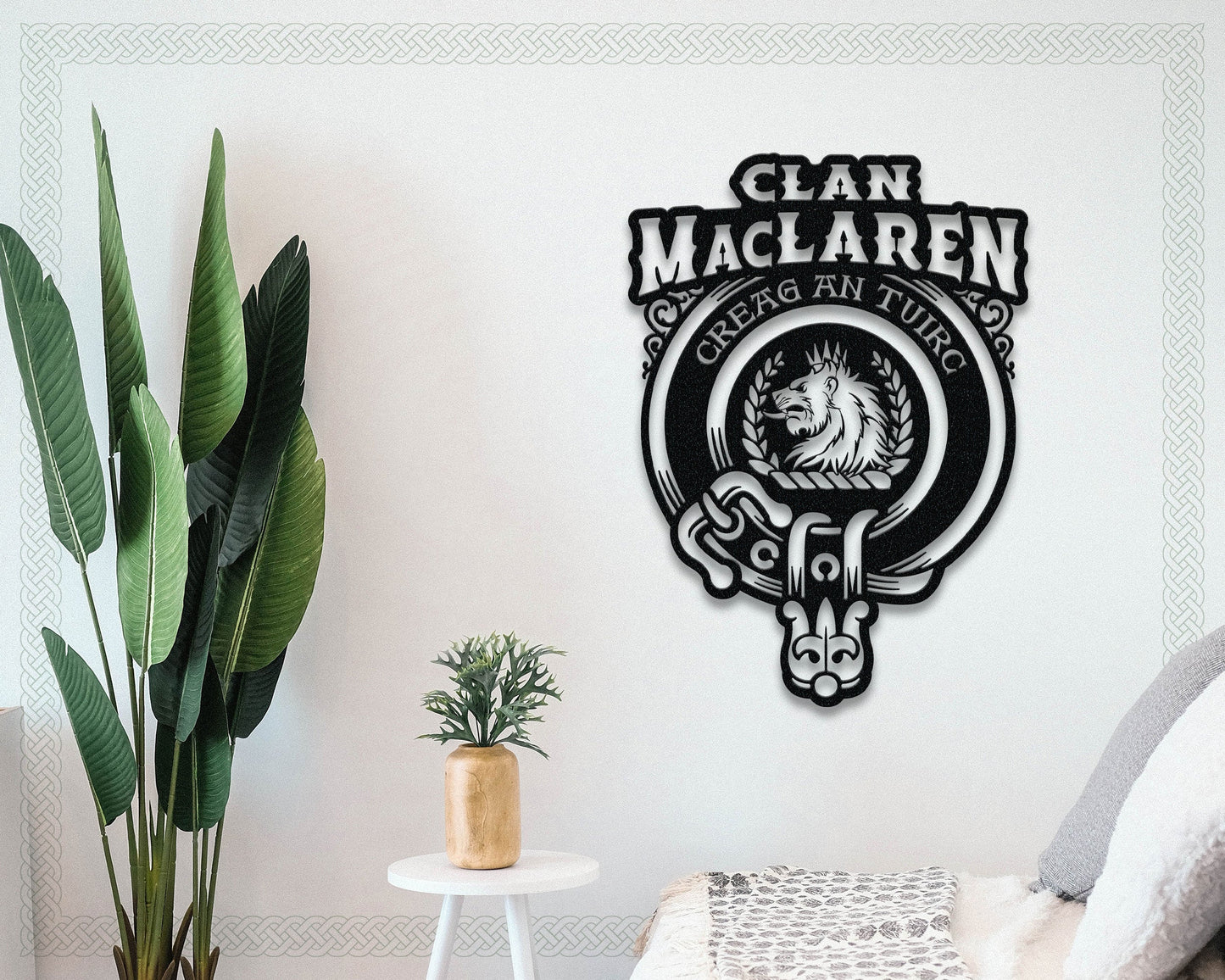 Clan Maclaren Die-Cut Metal Sign with Scotland Clan Badge and Motto